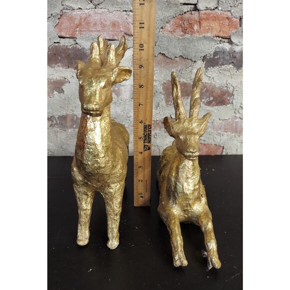 Set Of Reindeer Figures Gold Deer Christmas Decorations Ab - Picture 3 of 3